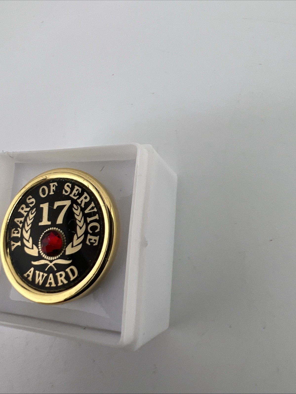 17 Years Of Service Award Red Rhinestone Lapel Pin Brown Industries