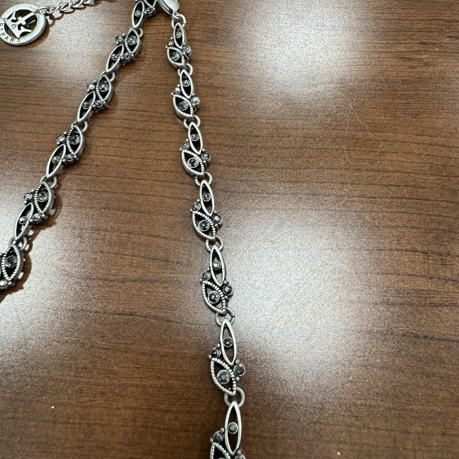 Crown Trifari Necklace Silver Tone With Marcasite 15.5 in – 17.5 in Adjustable