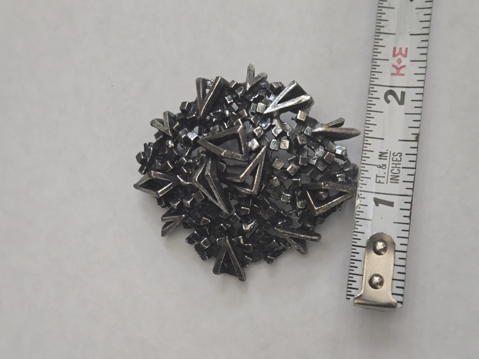 Collectible Robert Zentall Gun Metal Tone Brooch Pin Signed Modernist Brutalist
