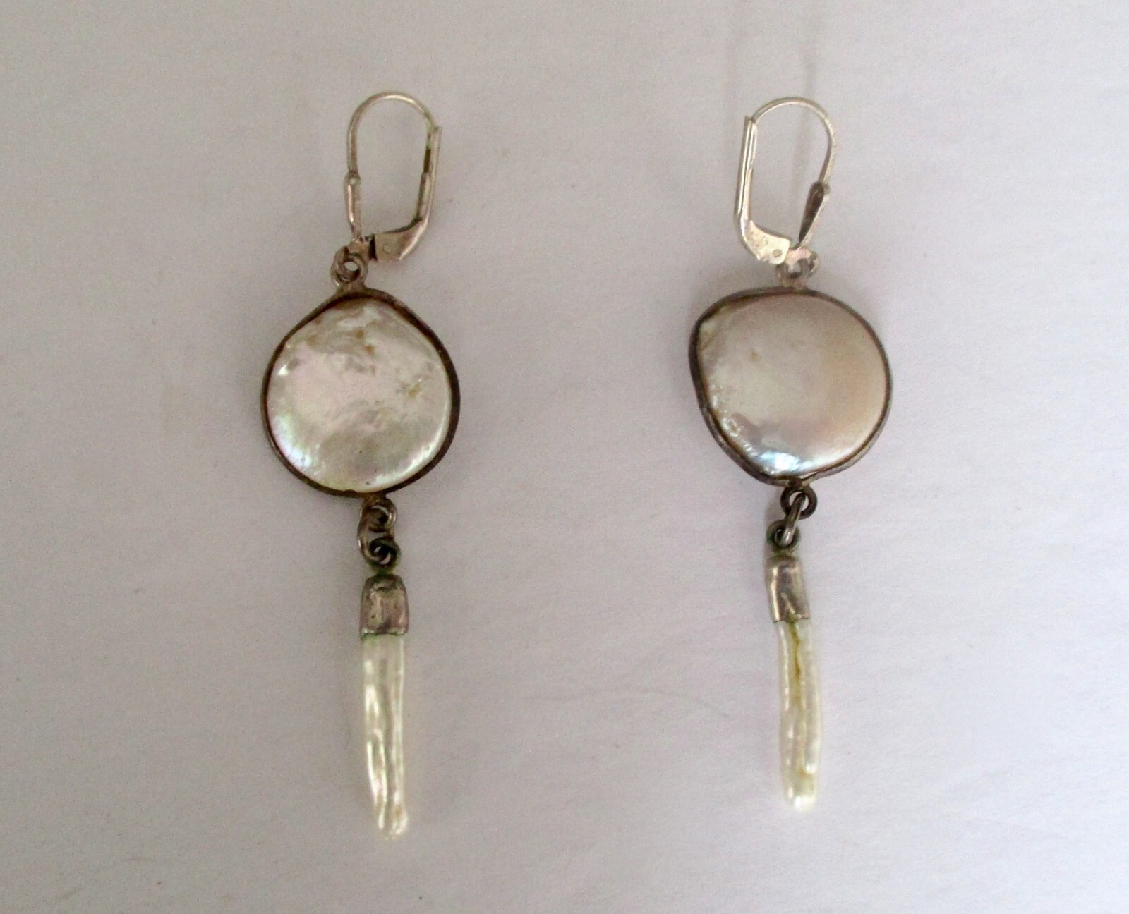 Pair of Vintage 2 1/2-Inch Coin Pearl Earrings With Drop/Boho/Shabby Chic/Hippie