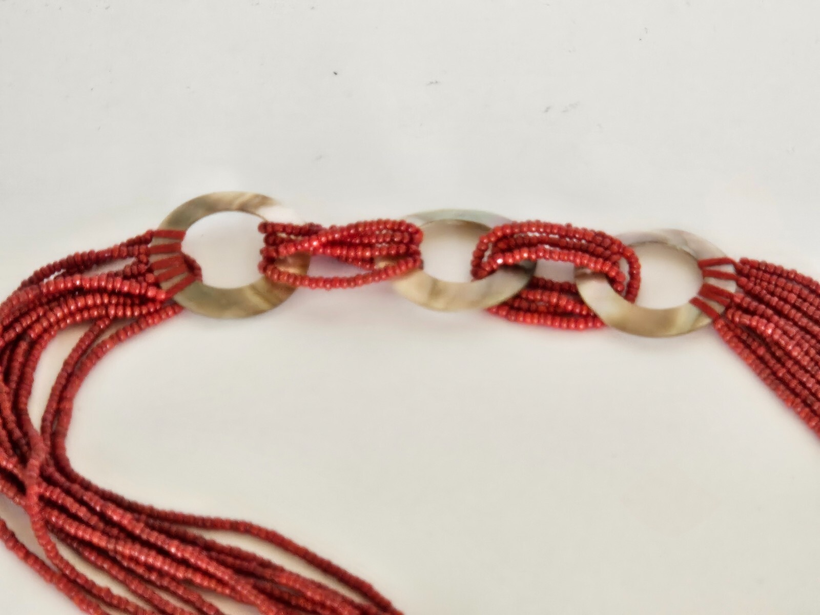 Vintage Seed Bead Multi Strand Wrap Around Necklace Red Shell
