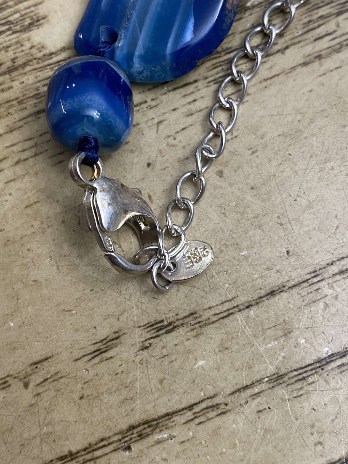 Designer Signed LUC Lucas Lameth Blue Geode & 925 Sterling Silver Necklace 20”