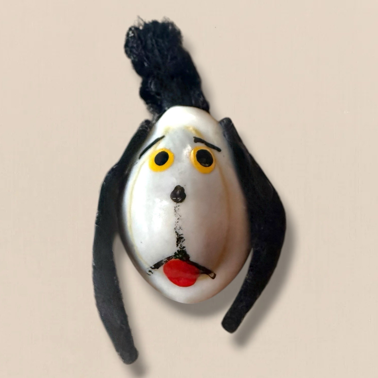 Dog Brooch Shell Handmade Vintage Souvenir Figural Pin Folk Art