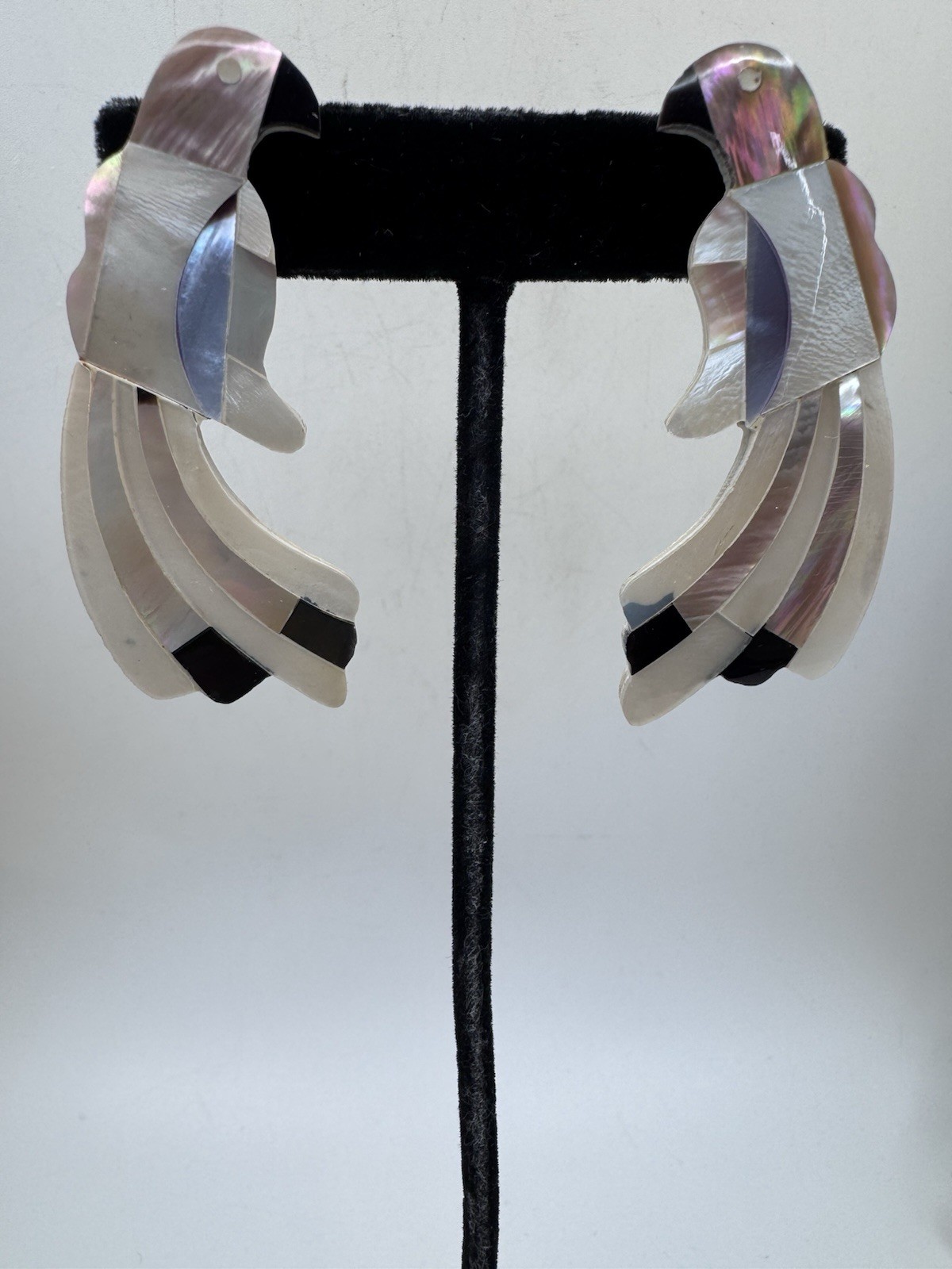 Vintage Hadley Inlaid Abalone & Mother of Pearl Bird Earrings