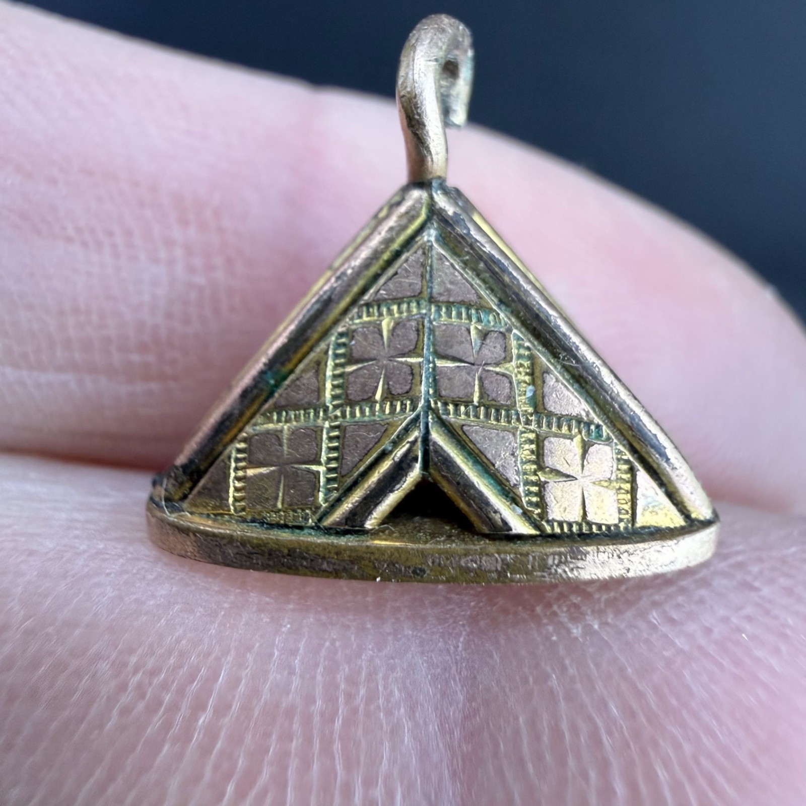 Vintage Watch Fob Engraved Gold Filled Tent Pyramid