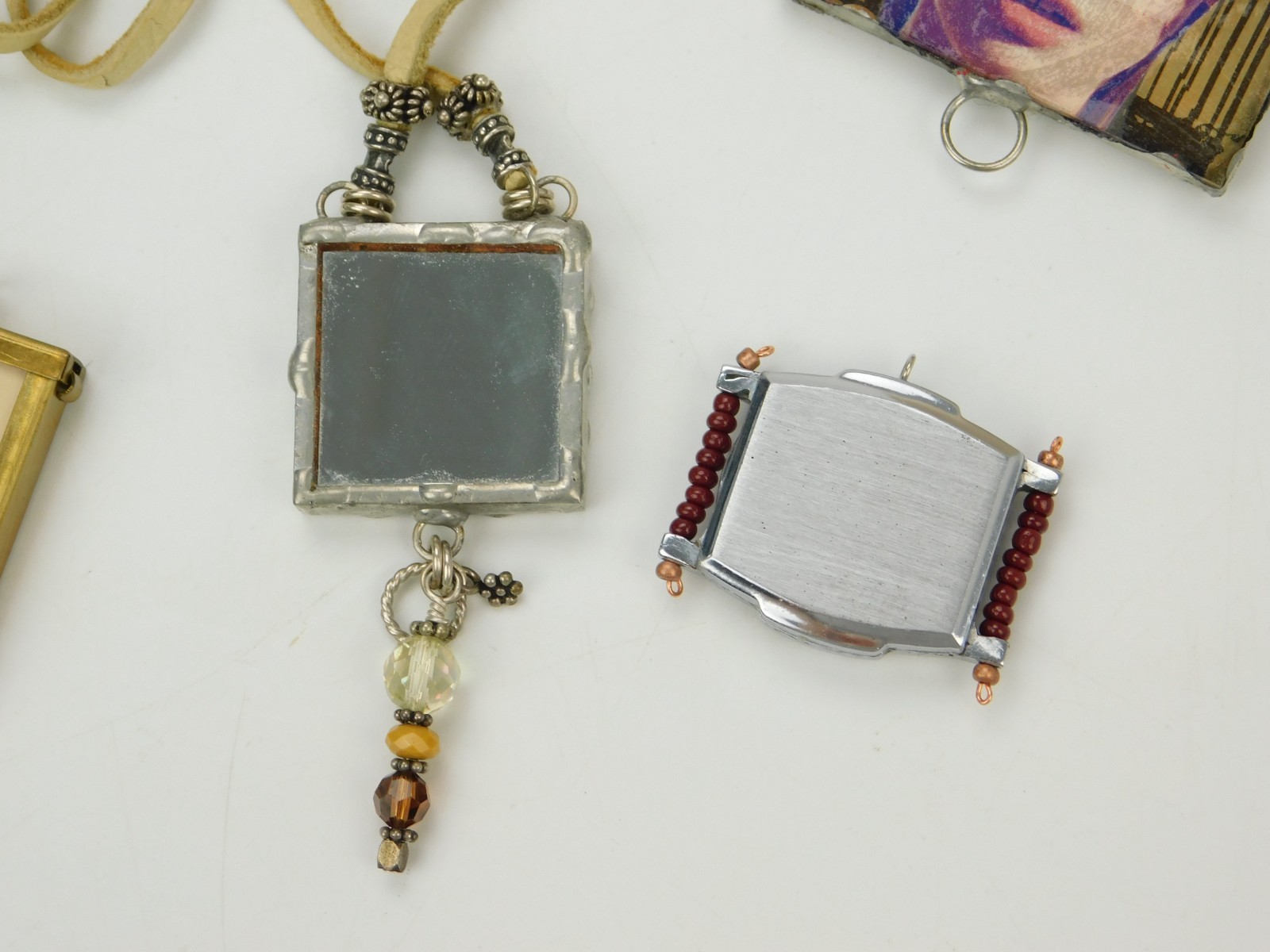 Lot of Artisan Made Jewelry Necklace Pendants Brooch Glass Eyes Hands Keys Birds