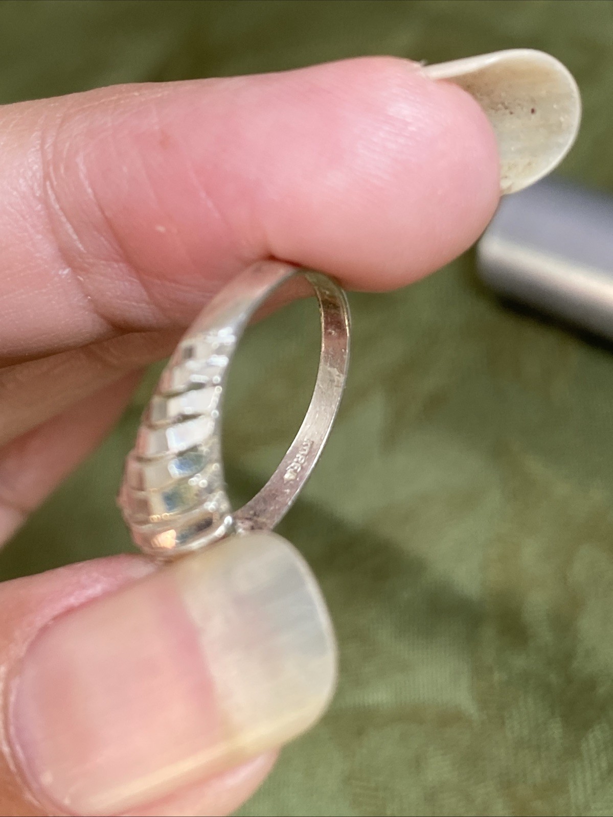 925 Sterling Silver Vintage Diamond-Cut Ribbed Ring Size 5.5 Lightweight