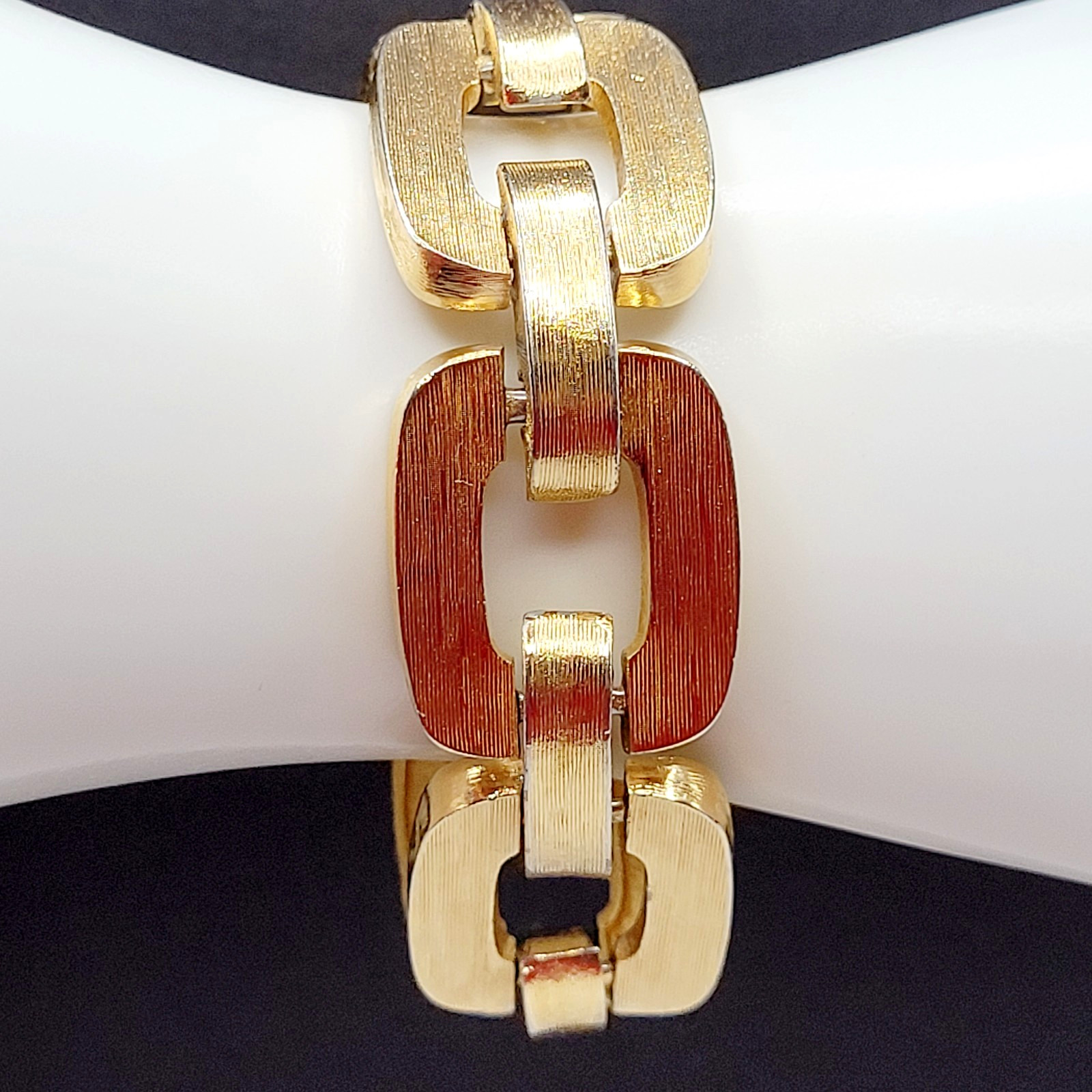 Monet Chunky Square Link Gold Tone Brush Finish Vintage Bracelet No Safety Chain