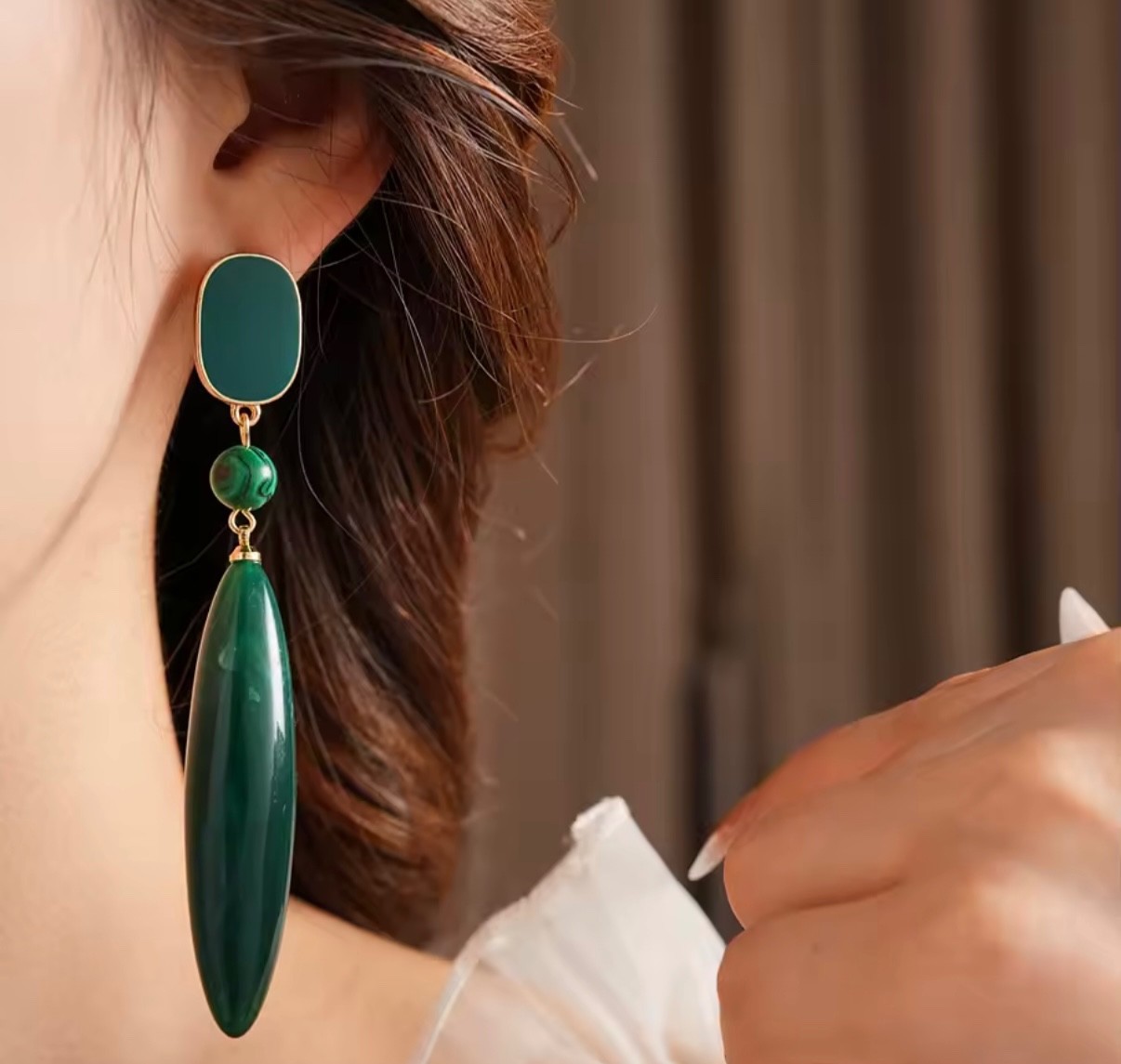 Vintage Emerald Green Acrylic Dangle Earrings for Women, Malachite Style Drop Ea