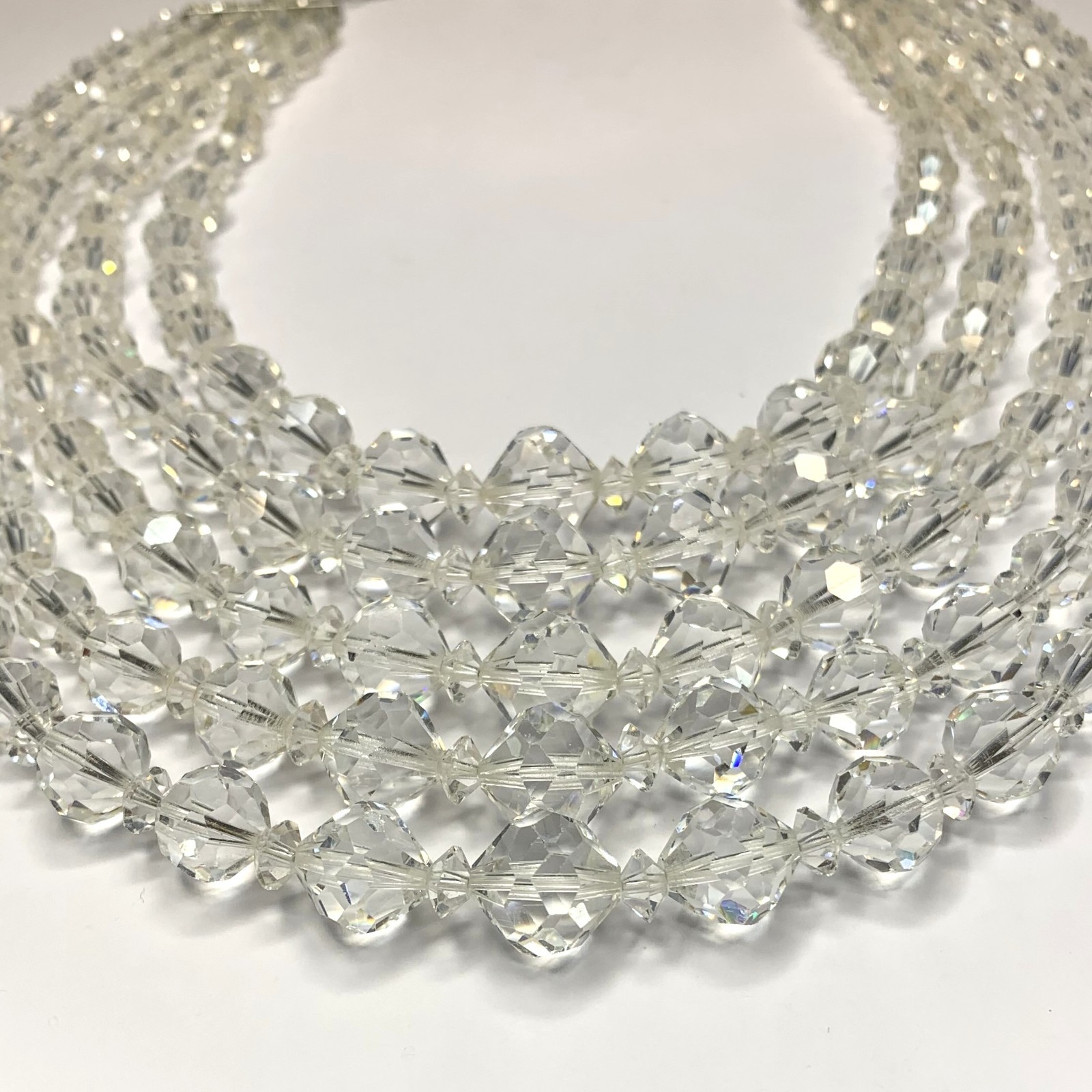 Vintage Laguna 5 Strand Graduated Clear Faceted Crystal Necklace 14.5” – 16.75”