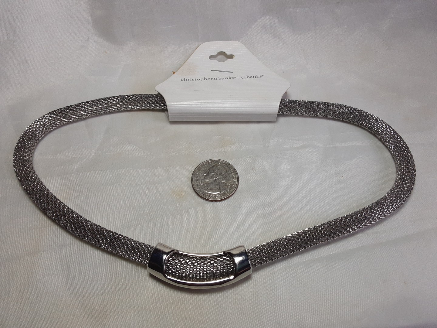 Naclace Silver Tone Mesh Etruscan Magnetic Clasp Wrapped Slide Pendent 19″ NICE!