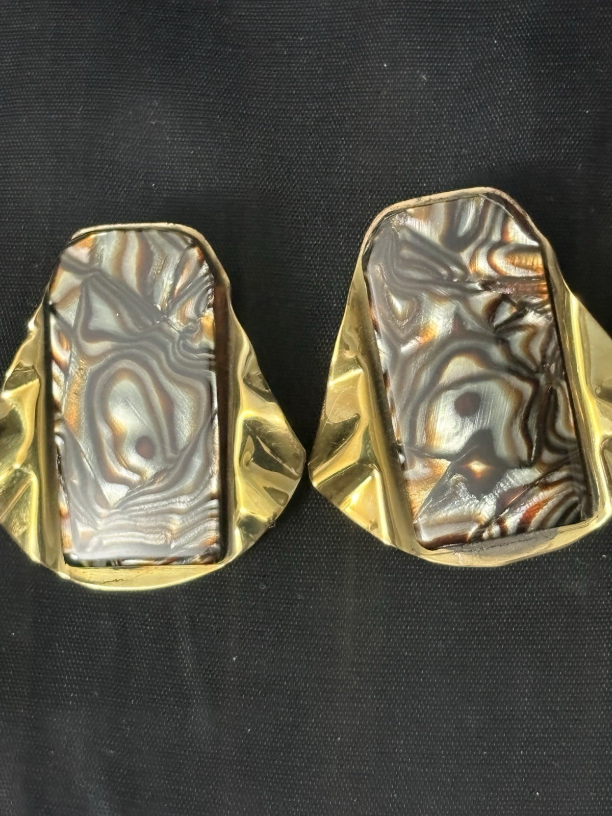 Modernist Brooch Earrings Set Brutalist Bold Studio Artist marble Swirl Signed