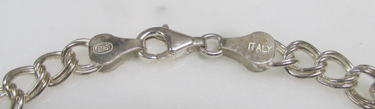 Sterling Silver Double Curb Link Bracelet w/ 5 Charms ~ 7-1/4″ ~ 15.6g ~ 3-D395