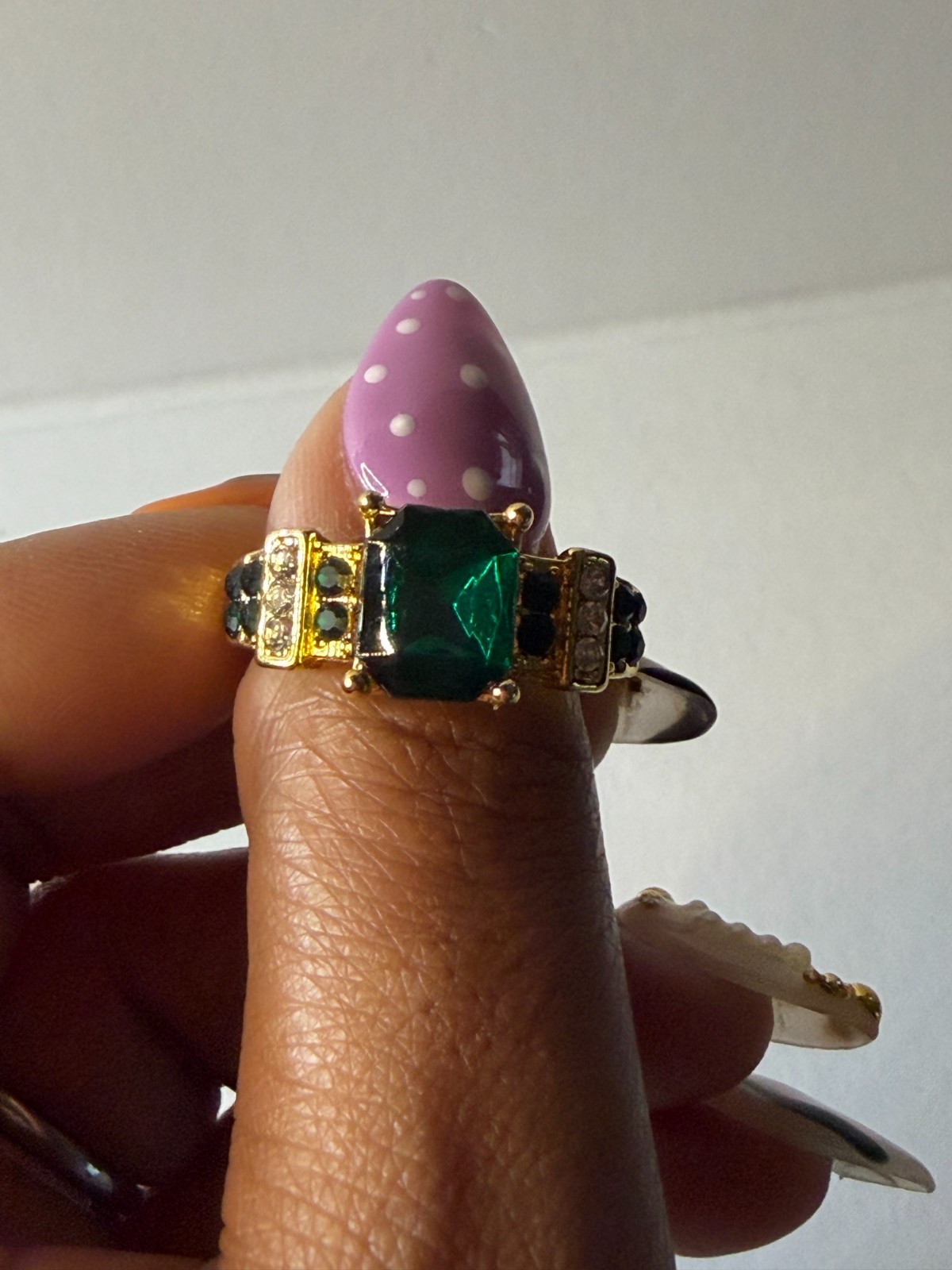 Vintage Green Gemstone Ring | Emerald Green Crystal Jewelry Size 8