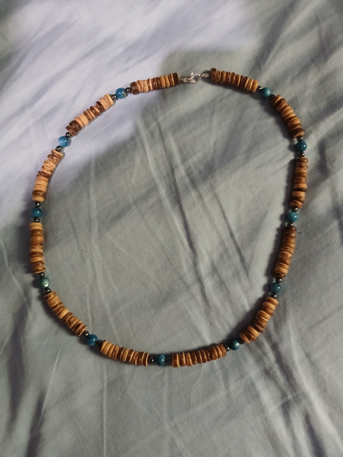 Dyed Blue River Shell Coconut Bead Hemp Necklace Cord Hippie Boho Surfer