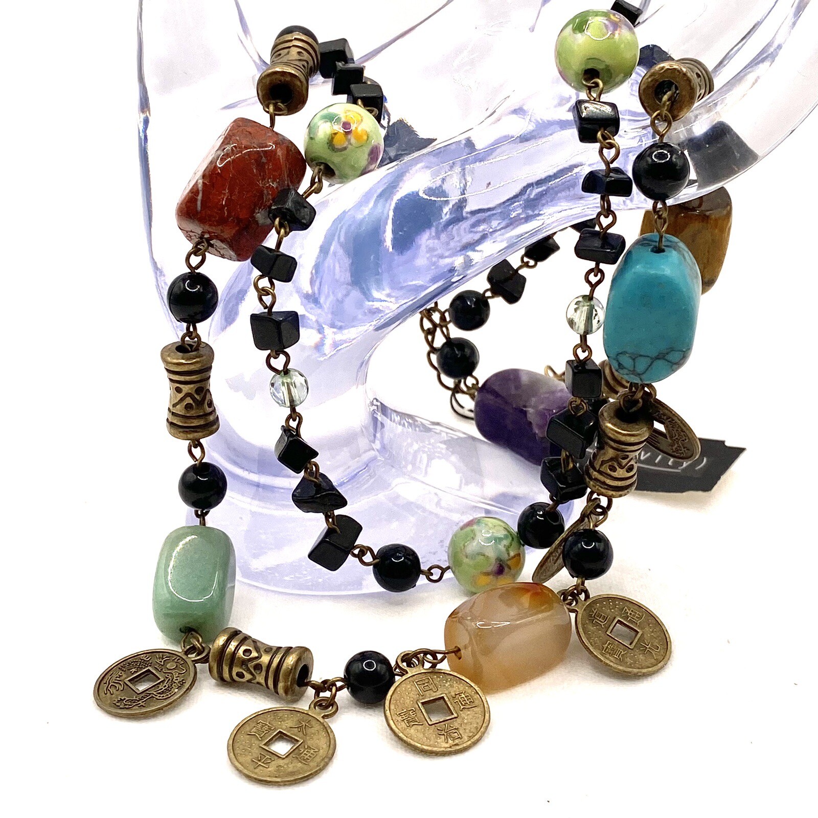 Vtg Relativity Necklace Choker Amethyst Tigers Eye Jade Rose Quartz Howlite G