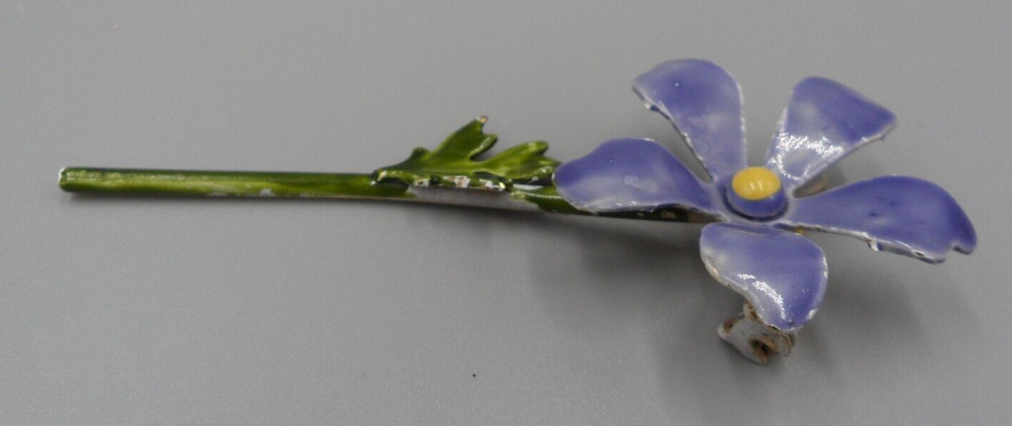 Vintage Flower Stem Brooch Periwinkle Vinca Blue Violet Purple Dimensional 3″