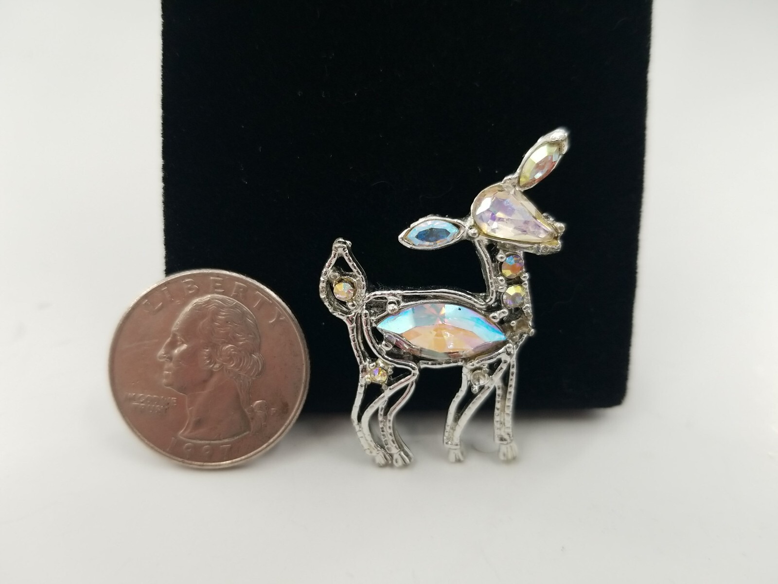 Christmas Reindeer Rhinestone Brooch Pin. See Description Below.