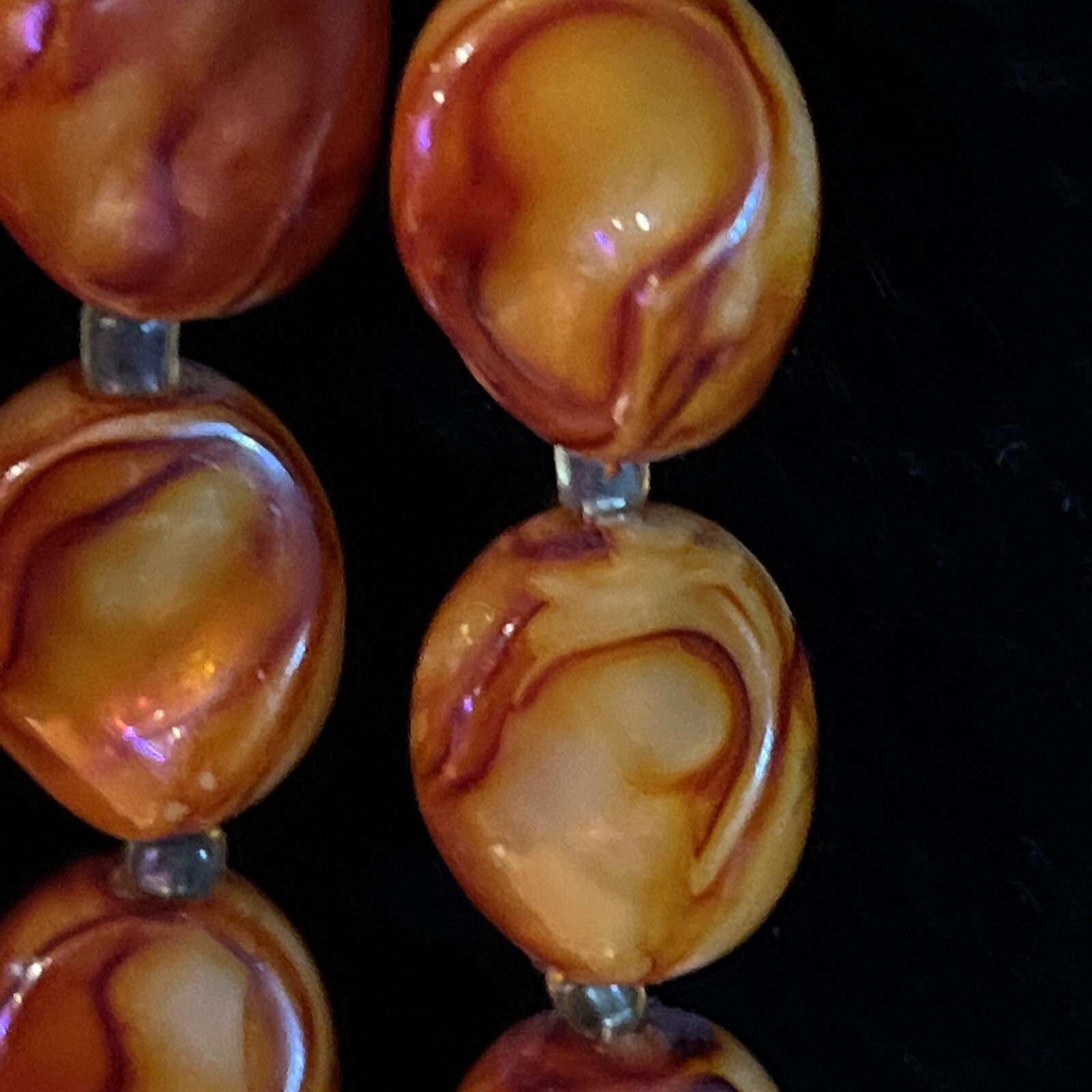 Vintage Made In Hong Kong Amber/Brown Multi Strand Necklace & Clip on Earrings