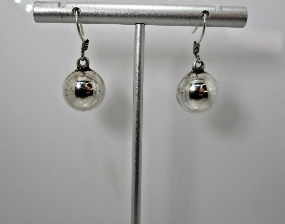Classic Dome Bead Dangle Wire Drop Sterling Earring Mexico TC -88