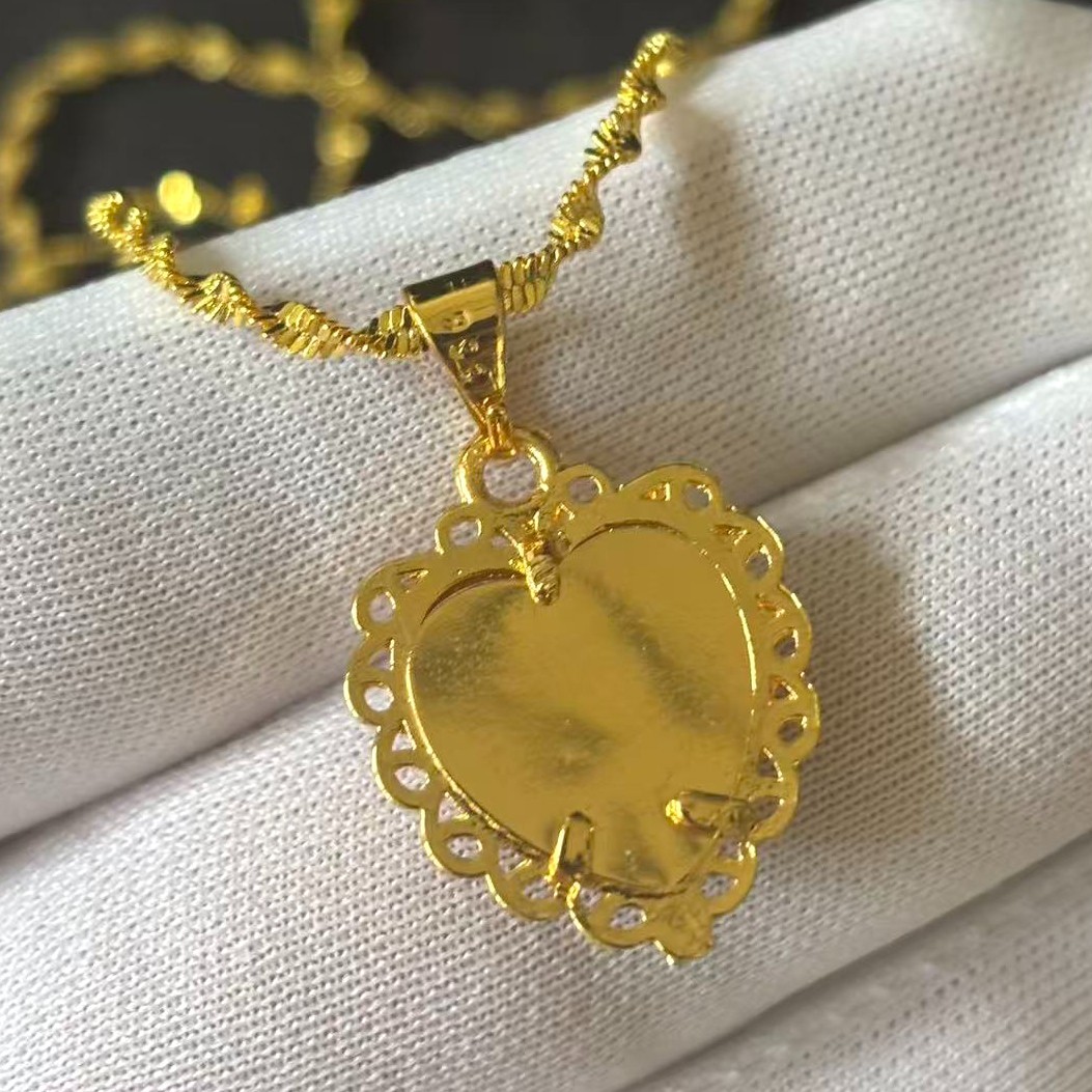 VTG Gold-plated (NOT SURE) Hollowed-out Heart Pendant Necklace, marked ‘999’