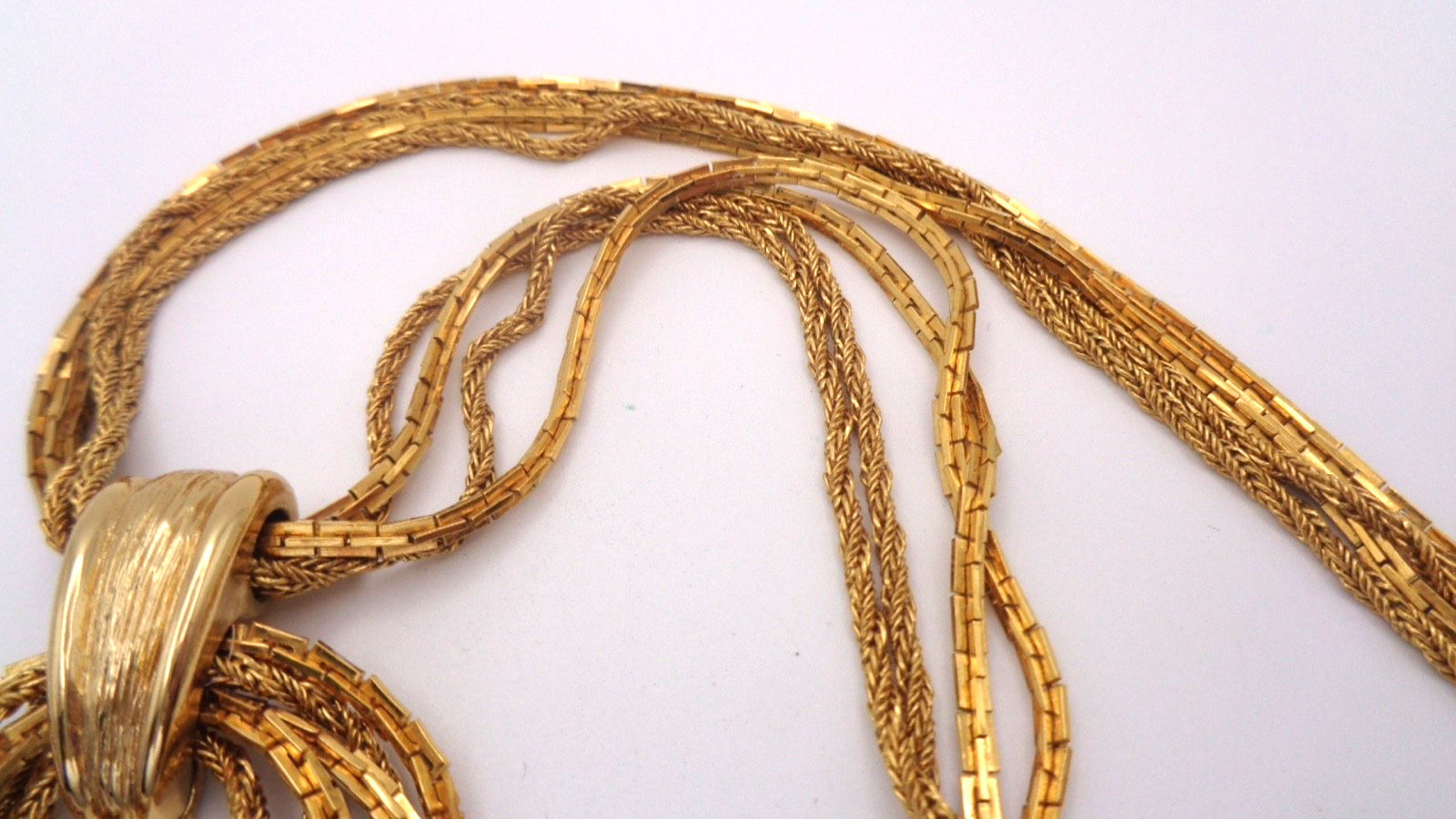 Vintage Monet Multi Strand Gold Tone with Chain Dangle Statement Choker Necklace