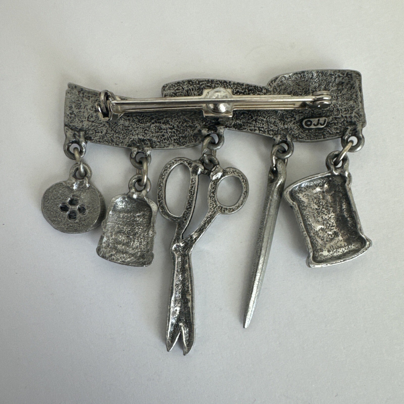JJ Sewing Brooch Pewter Tape Measure With 5 Dangles