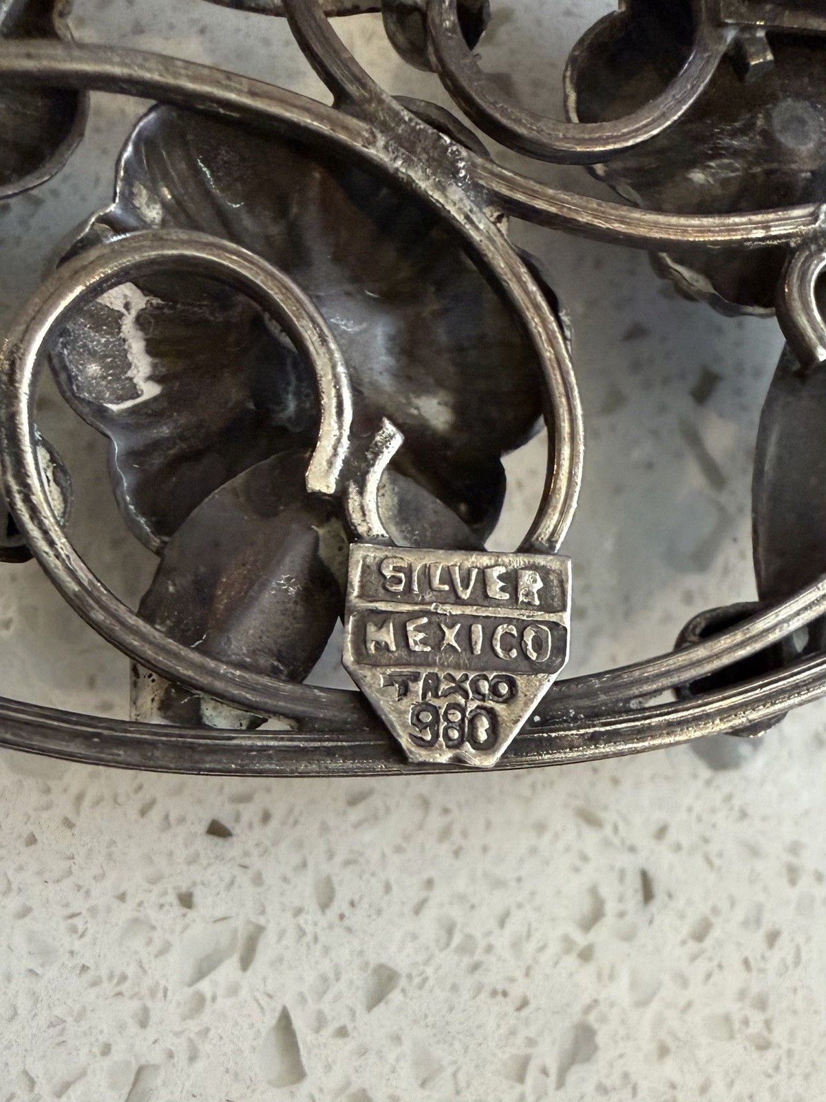 Vtg TAXCO 980 98% Sterling Silver MEXICO Chrysoprase Brooch Pin 1930-1940s RARE!