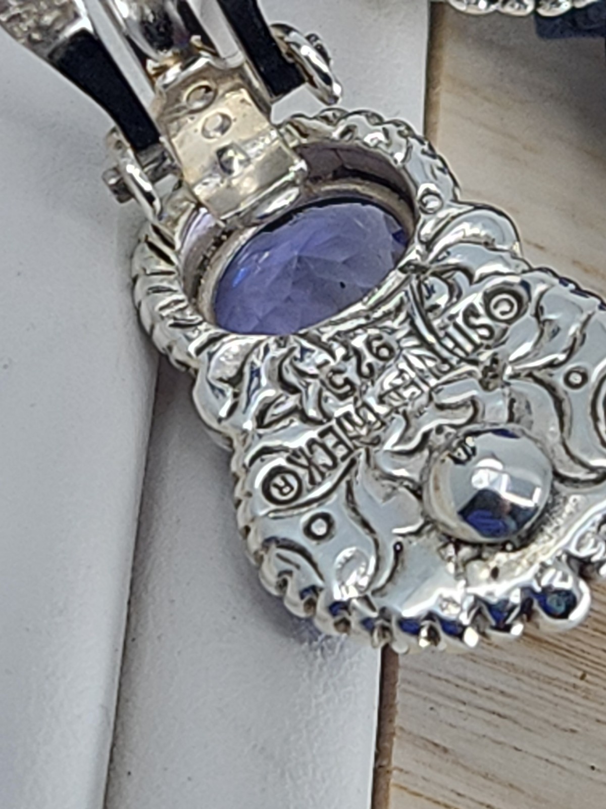 Stephen Dweck Sterling Silver Carved Blue Quartz Iolite Clip On Earrings