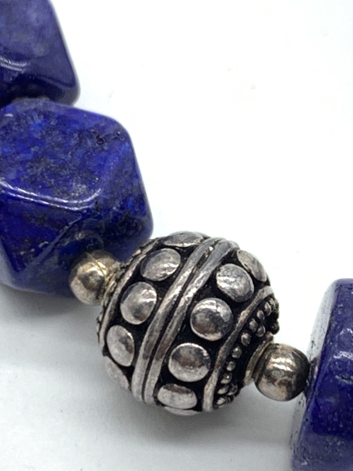 Vintage Denim Lapis Sterling Bracelet Bead Geometric S Hook Clasp 925 Artisan A2