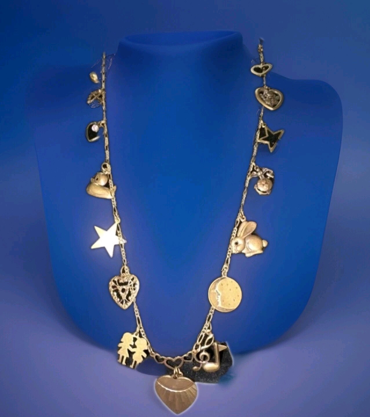 Vintage 1983 Glass Works Studio Gorgeous 18 Unique charms 30″ necklace Marines