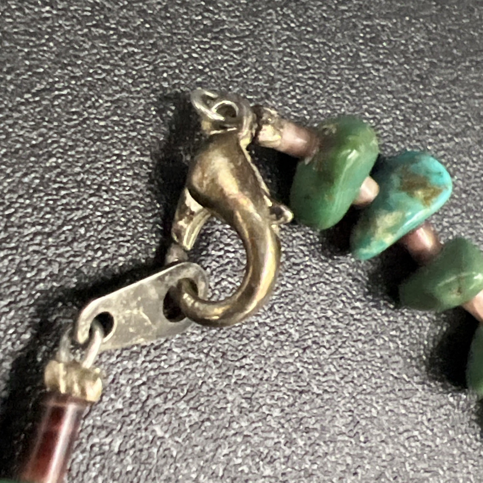 VTG Santo Domingo Turquoise Nugget Bear Fetish 8.5” Bracelet Sterling Silver