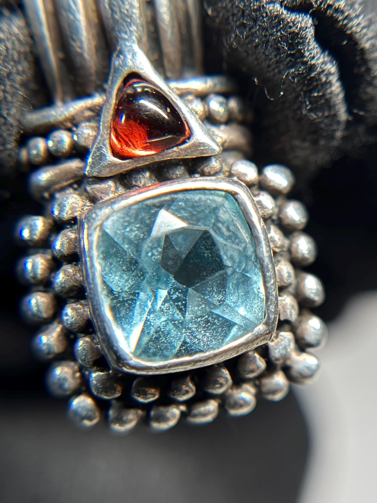 925 Sterling Silver Blue Topaz Garnet Pendant Enhancer Bail Square Bezel Drop