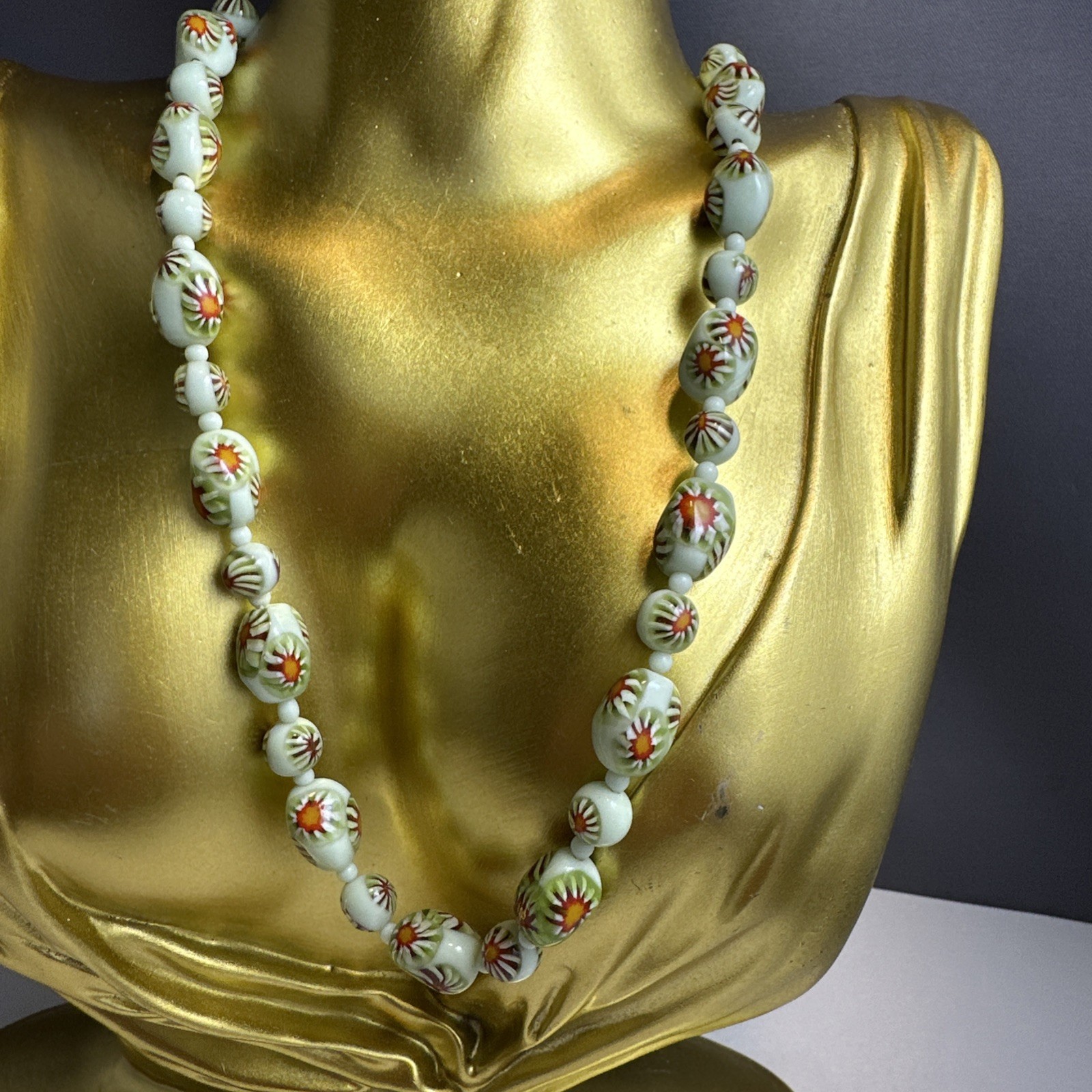 Vintage 16 Inch Italian Murano Glass Unique Milifiori Necklace