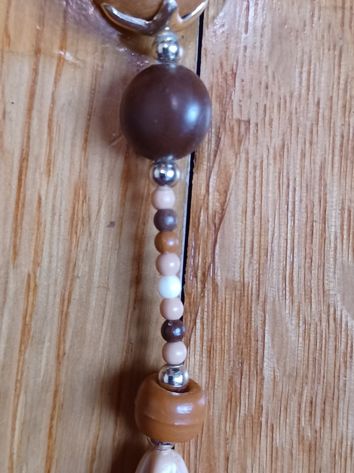 Stack of 3 Vintage 1960s White Brown Gold Bead Boho Hippie “Love Bead” Necklaces
