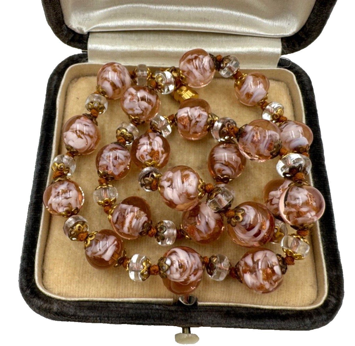 ANTIQUE VENETIAN PINK GOLD FOIL HAND-MADE POURED GLASS CHOKER CRYSTAL NECKLACE
