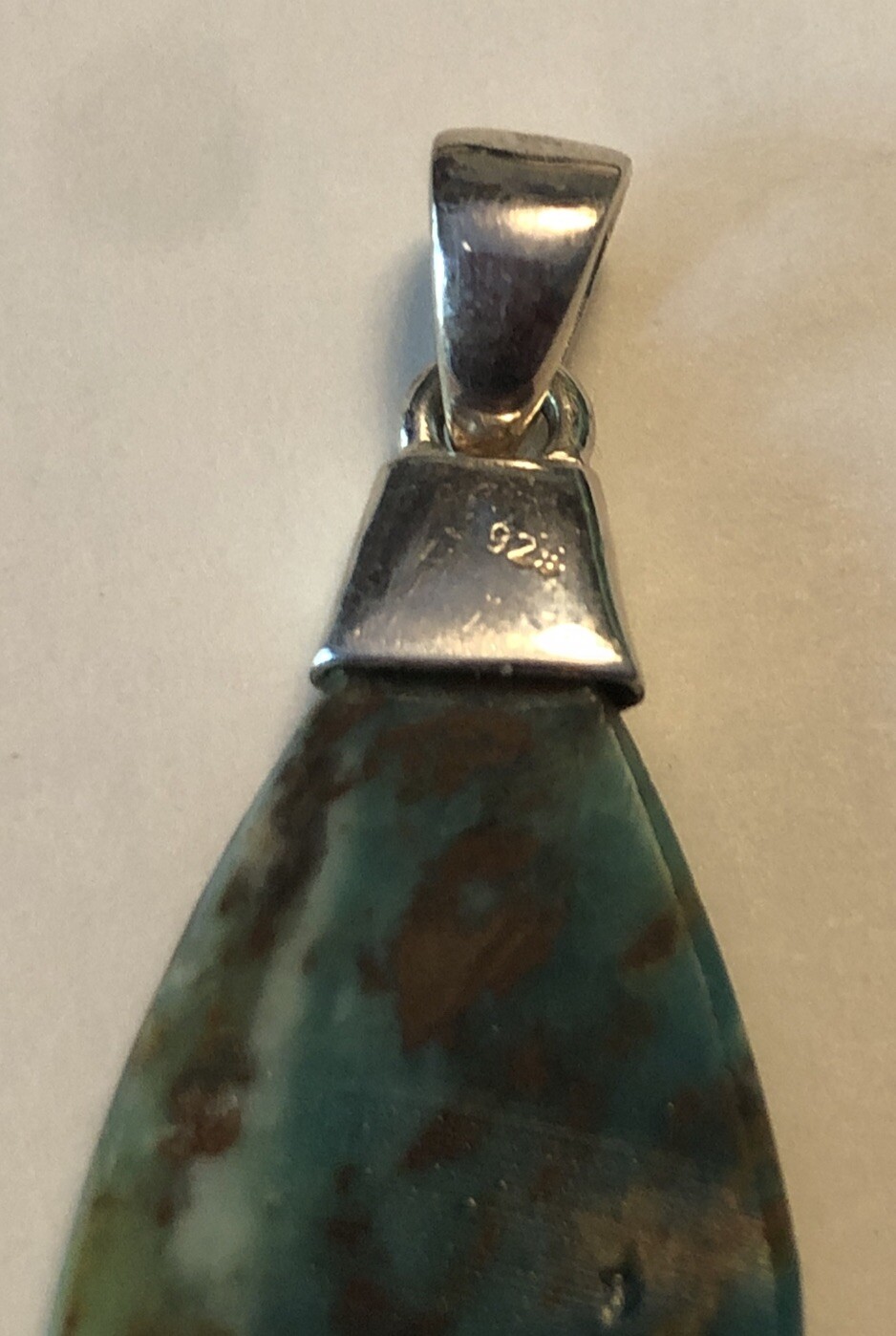 Vintage Sterling Silver Top Blue Tear Drop Natural Stone Pendant 1 3/4”