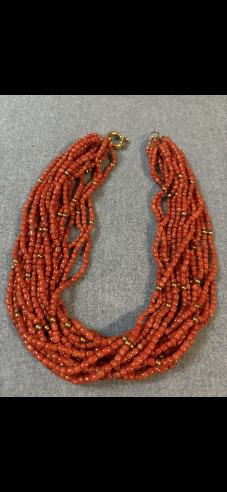 Vintage 18k Gold Multi Strand Coral Necklace Statement Chunky European 17”