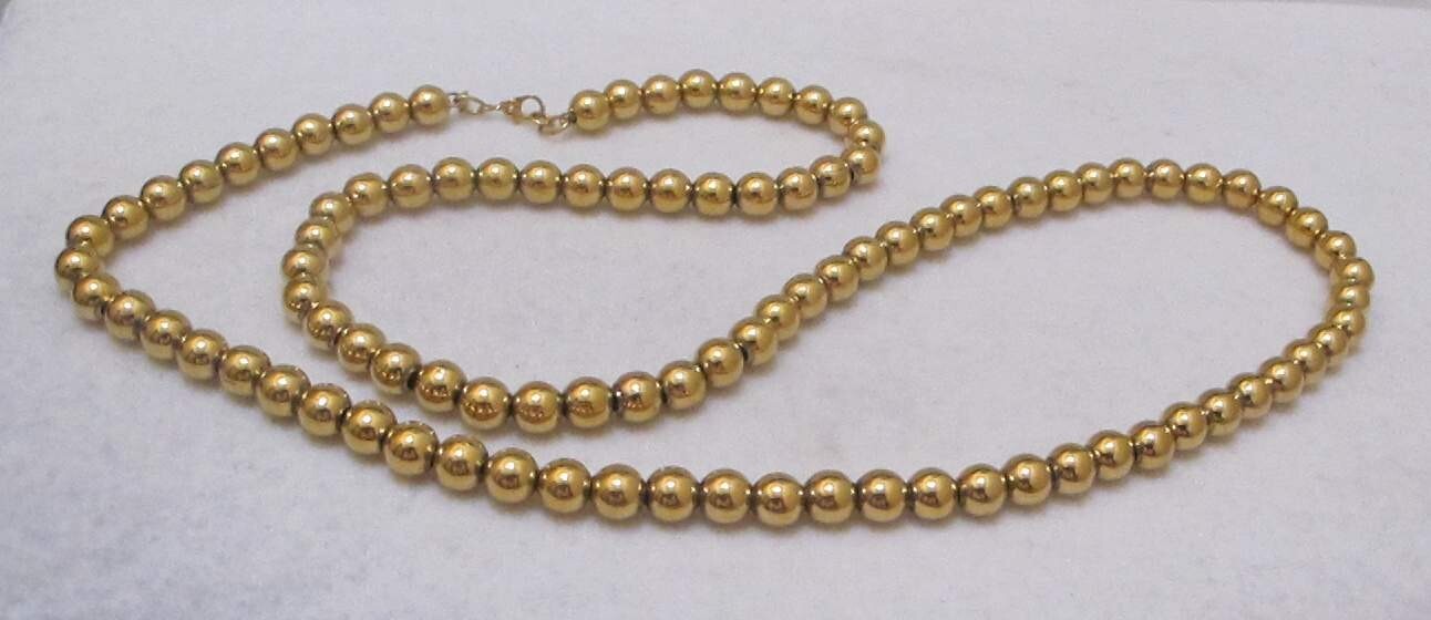 Rare Vintage MONET Shiny Gold Tone 5mm Beads 31-1/2” Strand Sister Clasp EUC