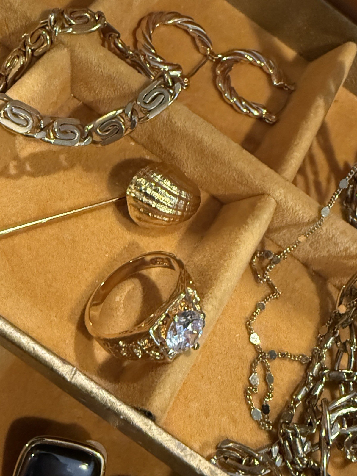 Vintage to Modern Gold Tone Mixed Costume Jewelry Lot Necklace Earrings Bracelet