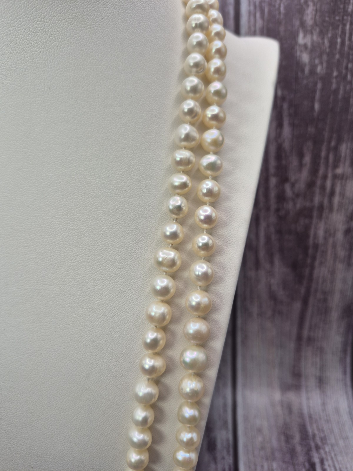 Vintage 52″ Long Single Strand 7-8mm Off White Pearl Necklace June Birthstone