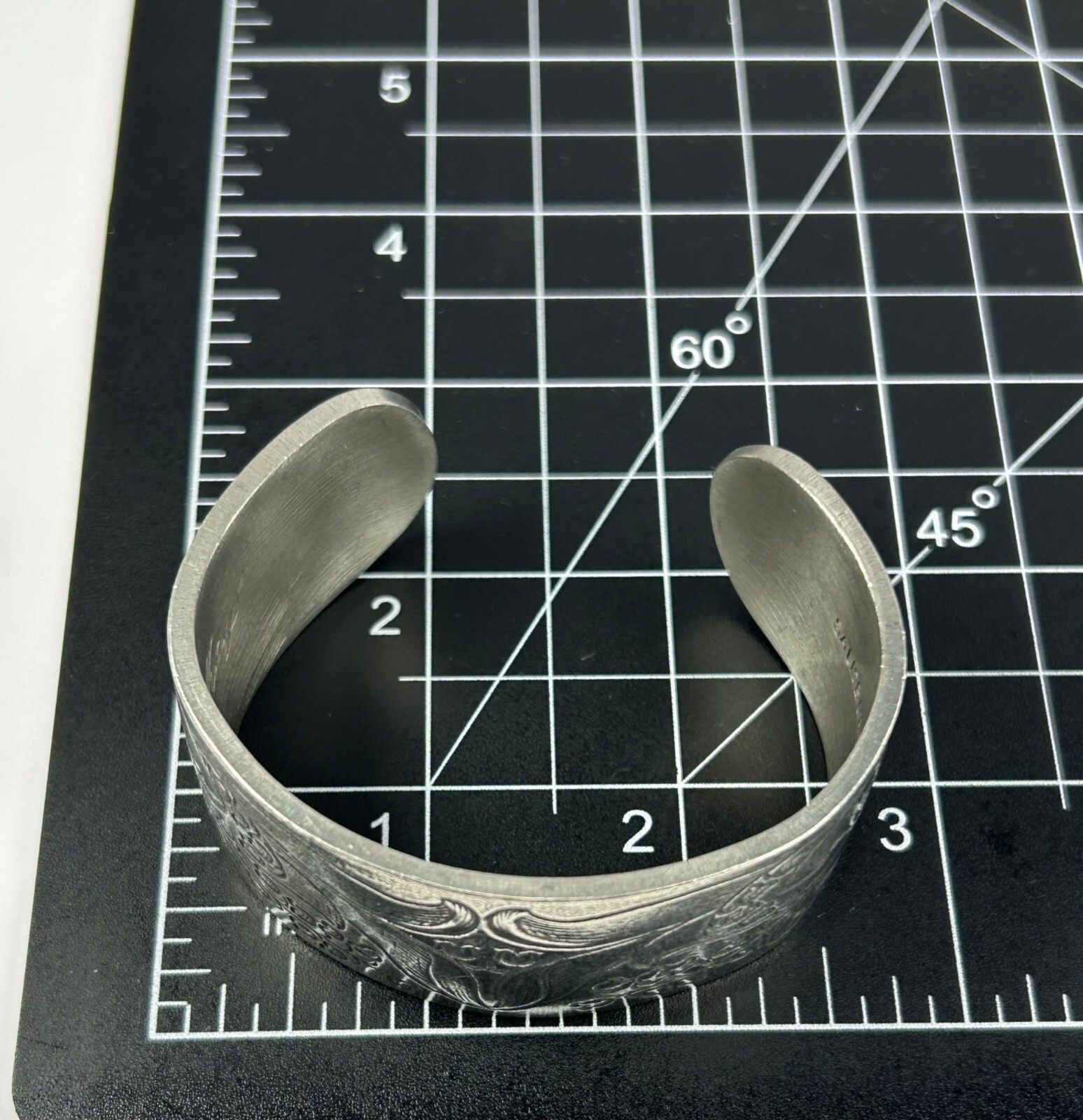 SALISBURY Pewter Cuff Bracelet MAY Birth Flower Lily of the Valley Engraved VTG