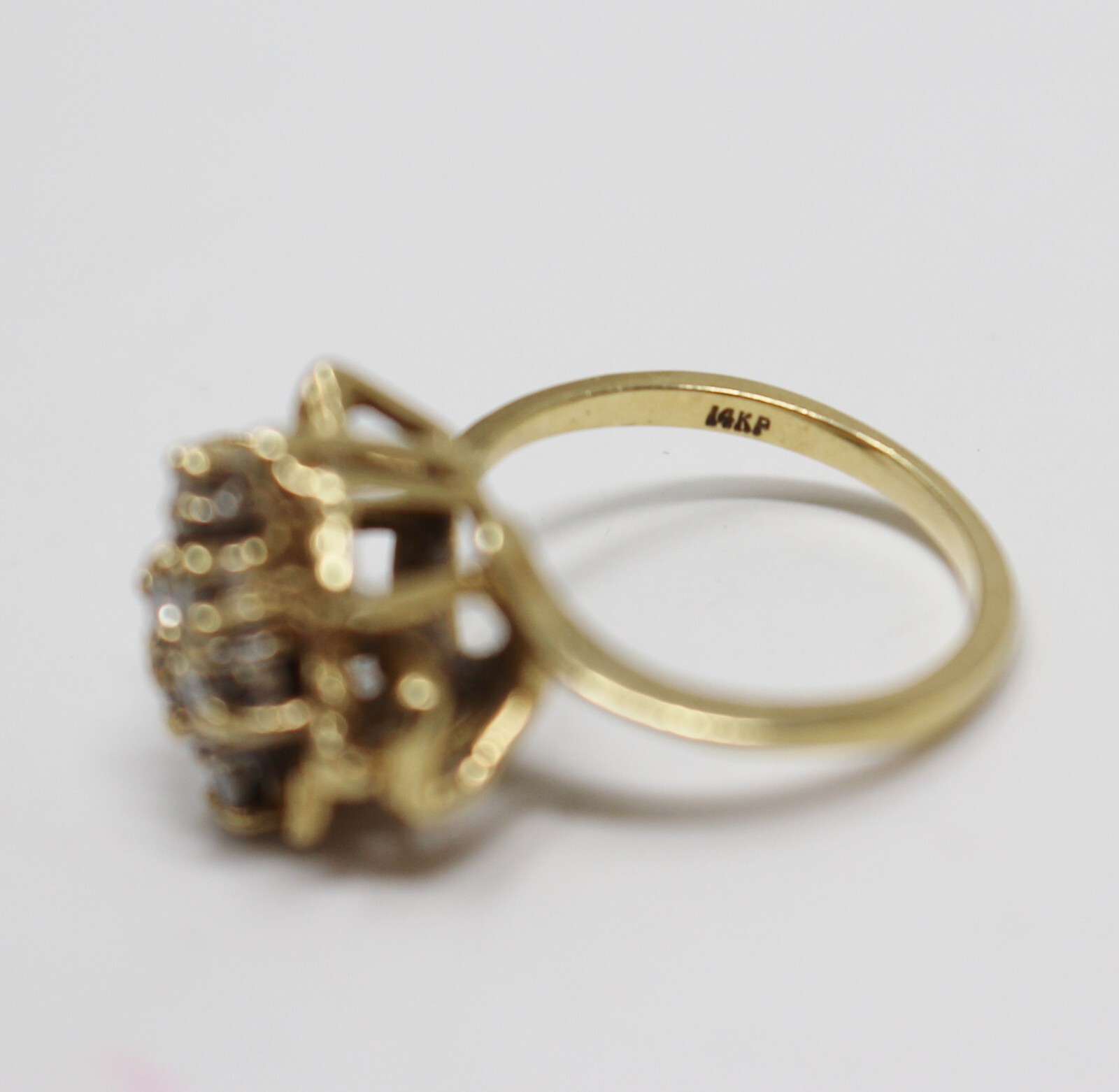 14k Plum Gold 7 Diamond Cluster RING Prong Set Cocktail MCM 3.3g Vintage