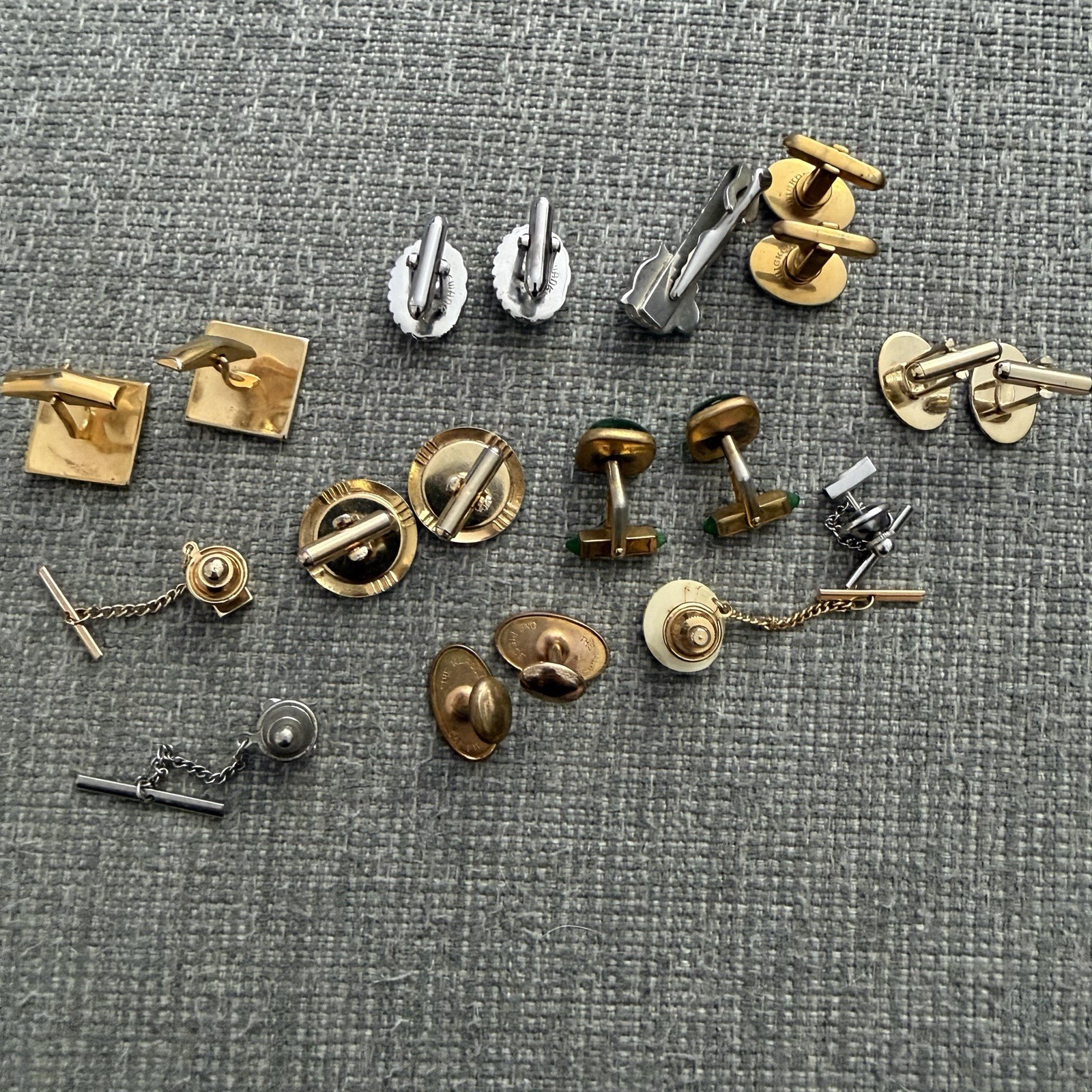 Vintage Men’s Cufflinks & Tie Tacks Lot – Damascene Swank Hickok Unmarked