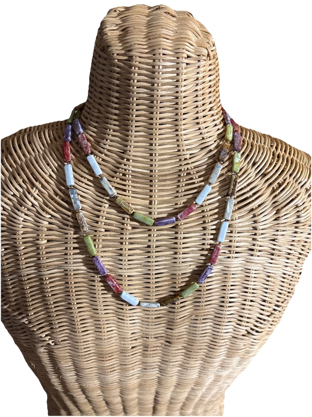 Vintage 48″ Pastel Multi Color Barrel Bead Necklace Long Strand
