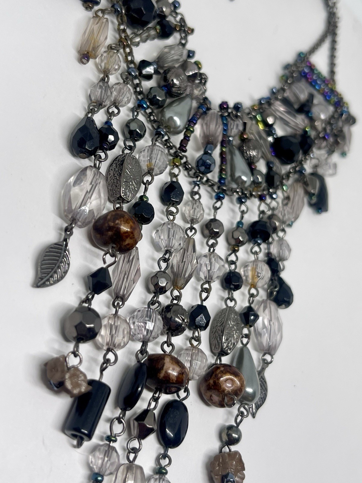 Victorian Revival Fringed Beaded Necklace Mixed Beads And Materials Stunning Bib