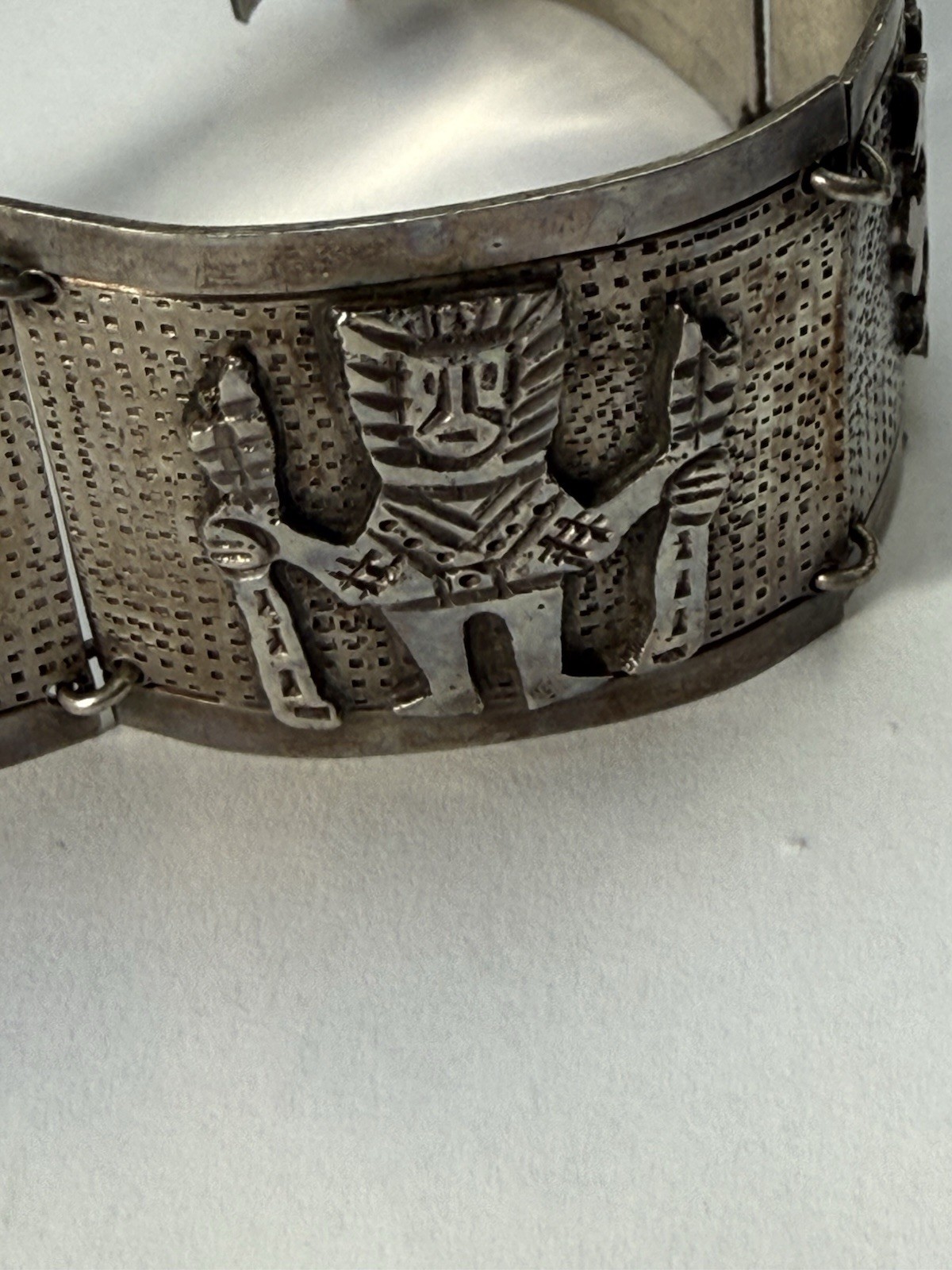 Vintage Silver Peru Panel Bracelet Ethnic Wide Heavy 900 64gram