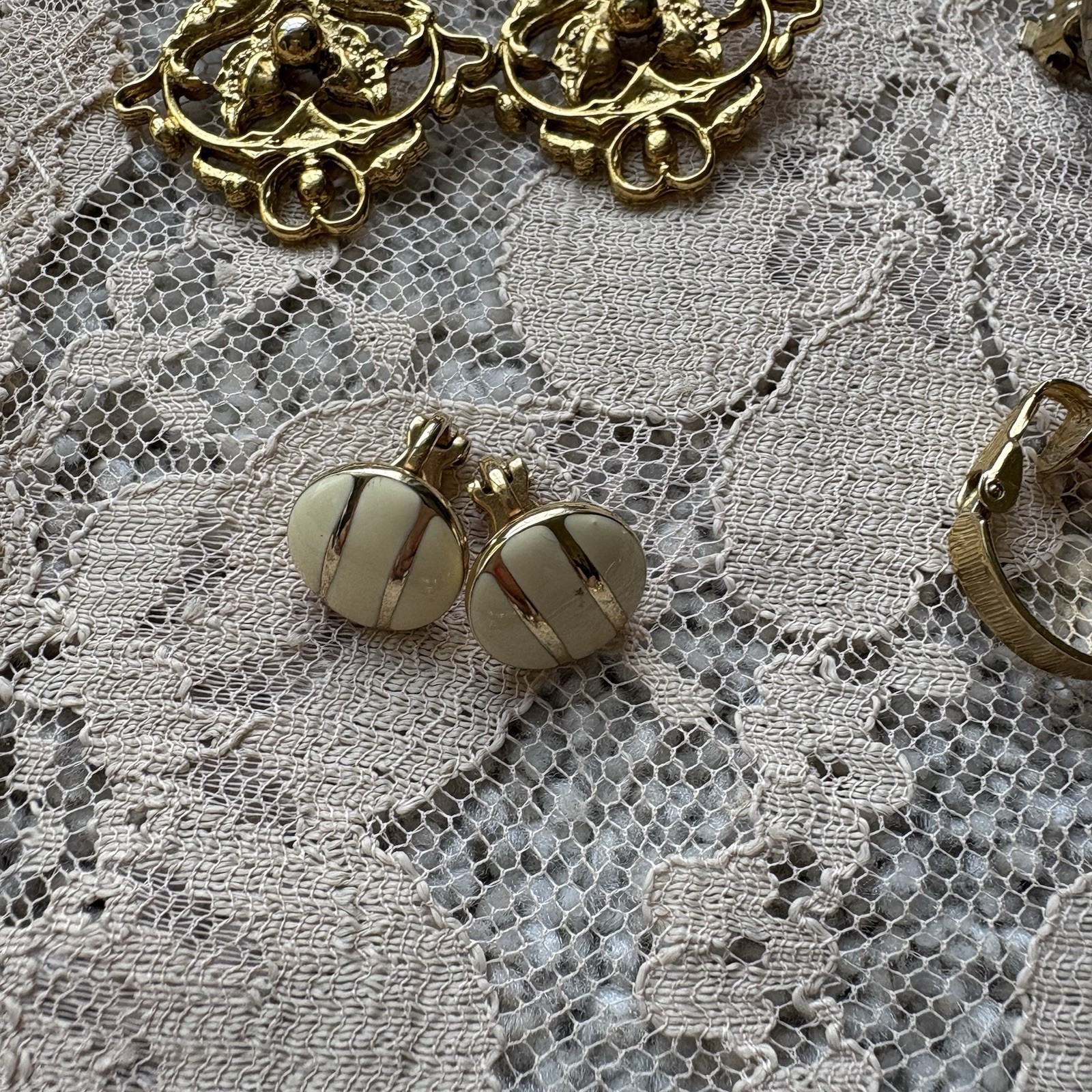 11 Clip Vintage Gold Tone Costume Earrings Statement Dangle | Drop | Hoop