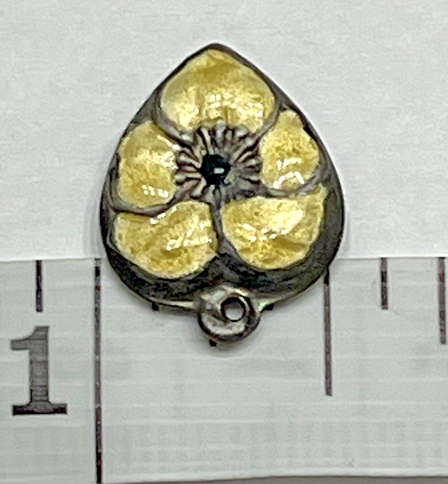 Sterling Silver Heart Flower Charm Puffy Enamel Pansy 925 Vintage Stamped Yellow