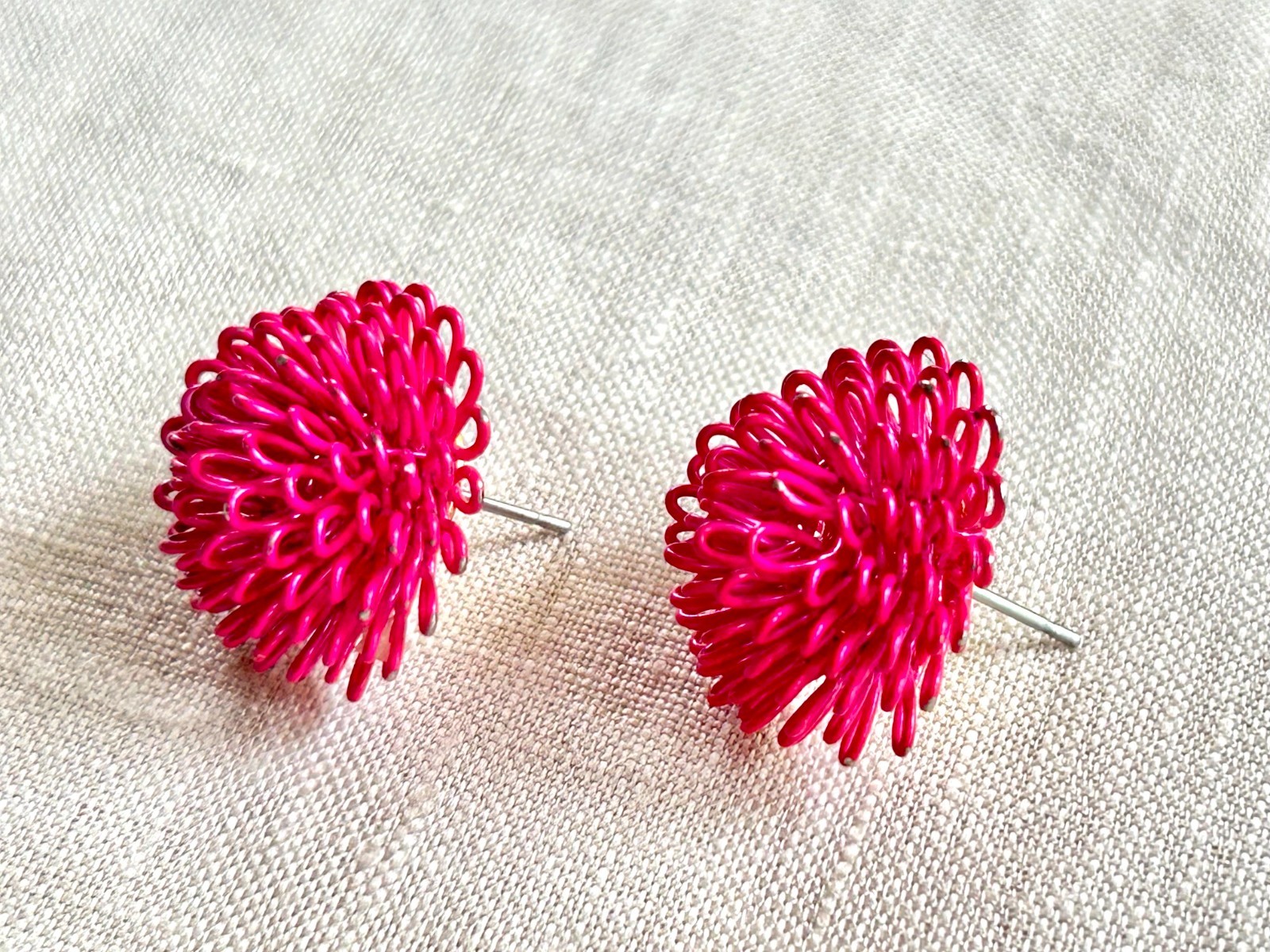 Vintage Earrings Lot of 3 Pairs 60s-80s Boho Tribal Enamel Pink Wire Hoop Studs